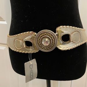 NWT Chico’s OLIANNA slouch belt in pale gold leather